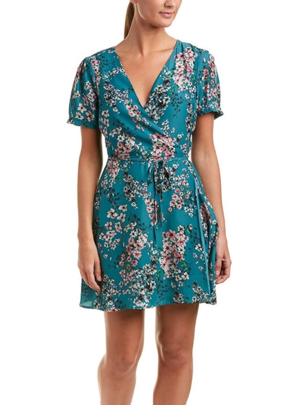 Cupcakes & Cashmere Floral Green Emerald Wrap Mini Dress Women’s Size Small S
